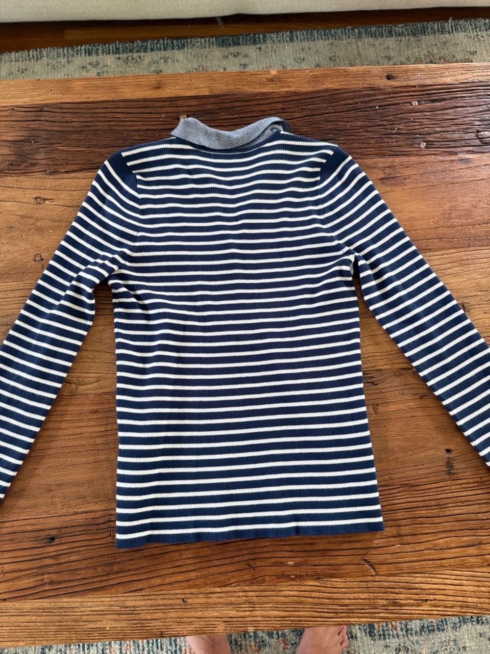 Madewell Striped Navy and White Collared Knit Pullover - Picture 4 of 4